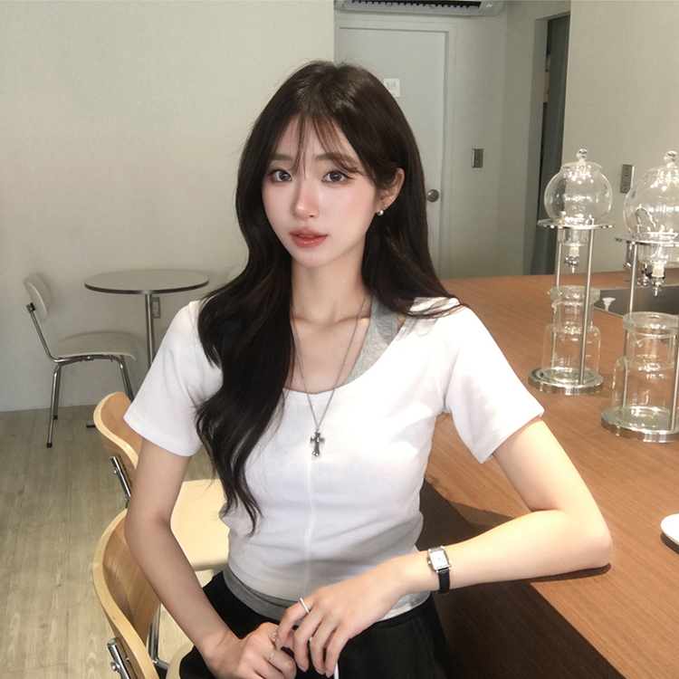 【SET】ホルターネックキャミソール 半袖Tシャツ(5color) WHITE