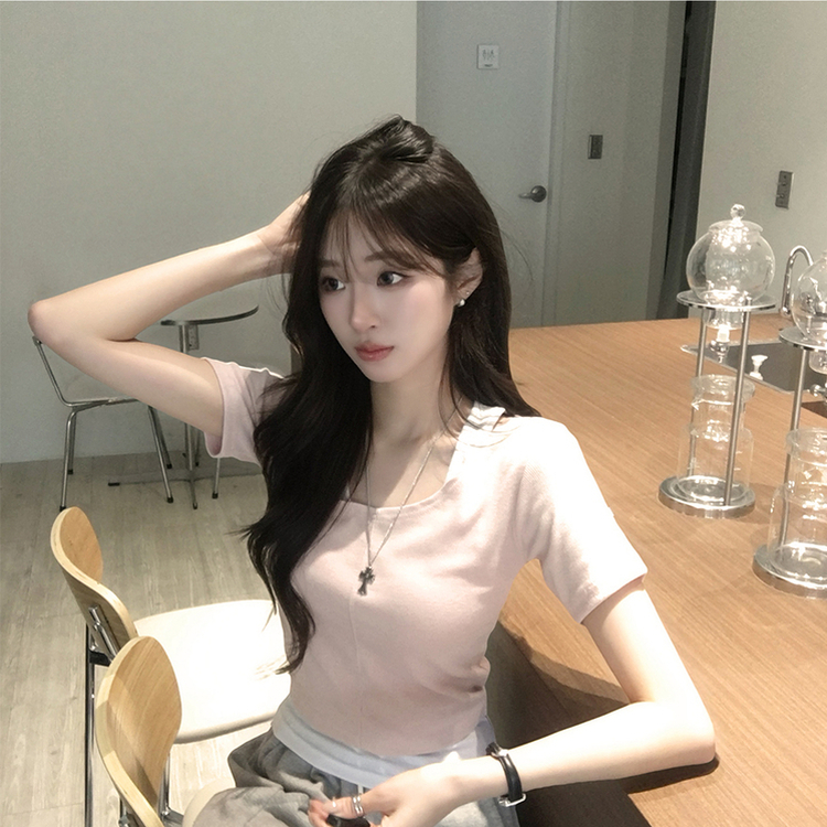 【SET】ホルターネックキャミソール 半袖Tシャツ(5color) PINK