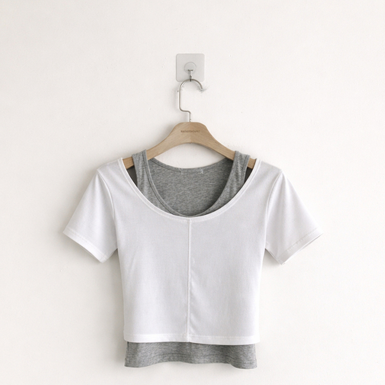 【SET】ホルターネックキャミソール 半袖Tシャツ(5color)