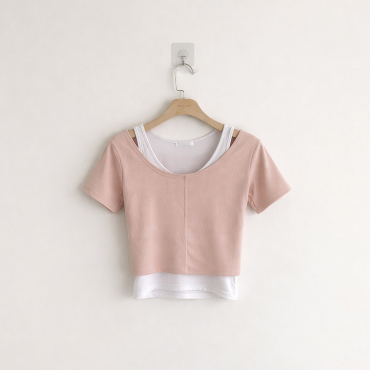 【SET】ホルターネックキャミソール 半袖Tシャツ(5color)