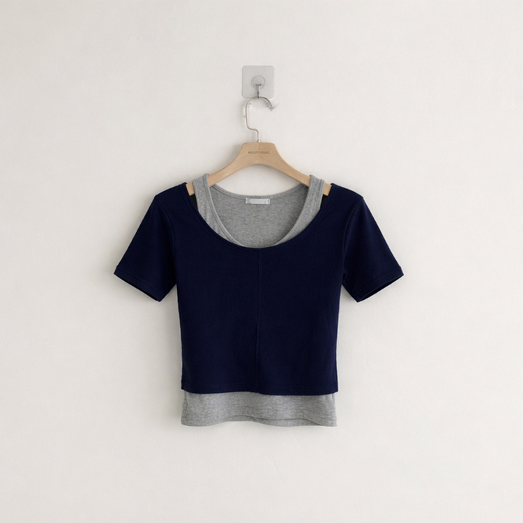 【SET】ホルターネックキャミソール 半袖Tシャツ(5color)