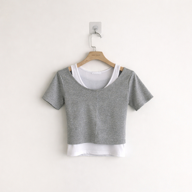 【SET】ホルターネックキャミソール 半袖Tシャツ(5color)