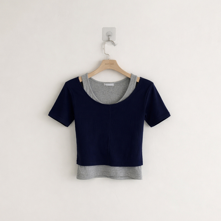 【SET】ホルターネックキャミソール 半袖Tシャツ(5color)