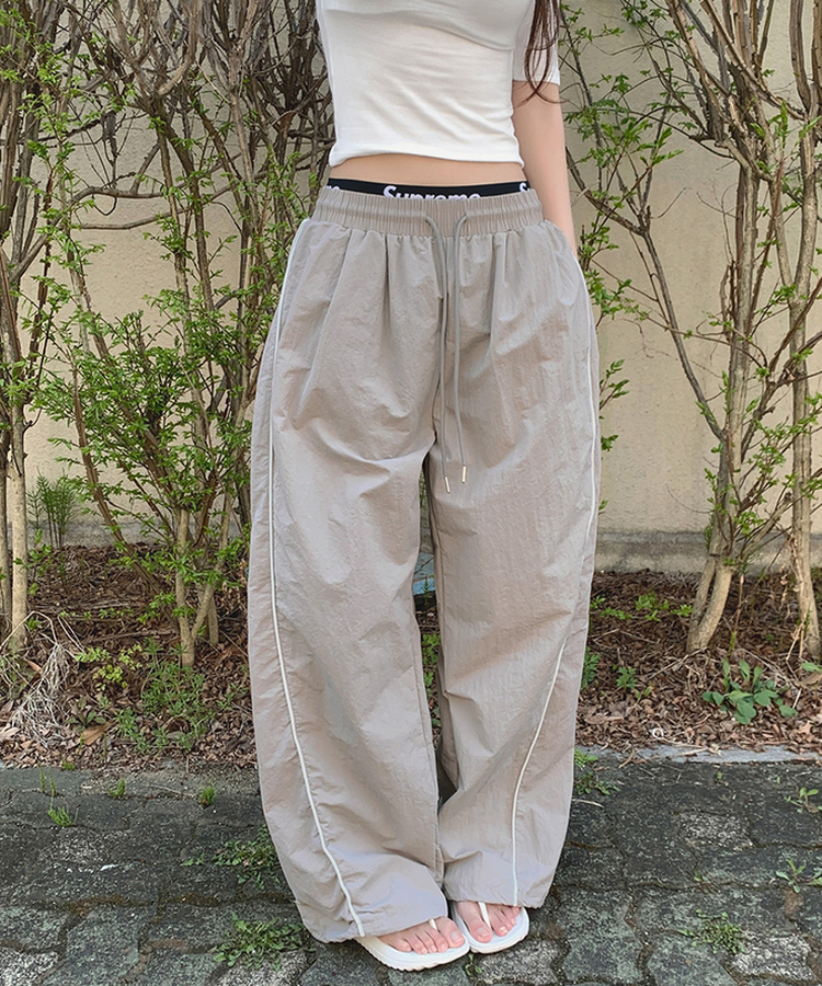 【丈別】バイカラーワイドジョガーバンドパンツ LIGHT BEIGE