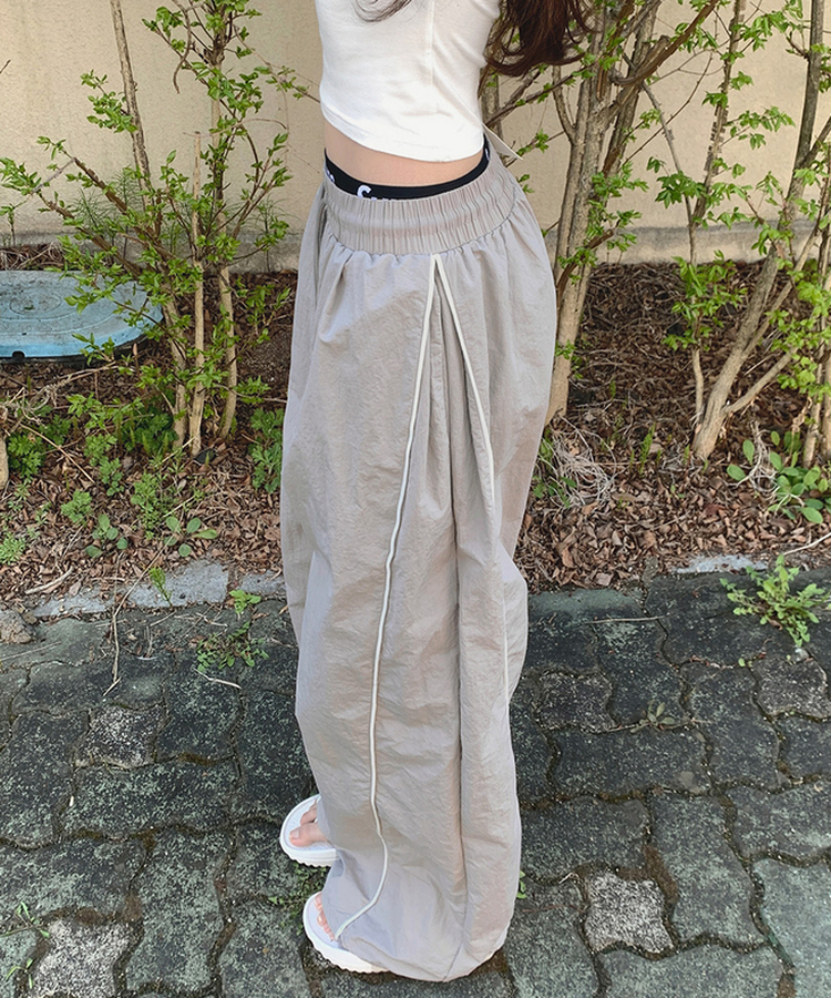 【丈別】バイカラーワイドジョガーバンドパンツ LIGHT BEIGE