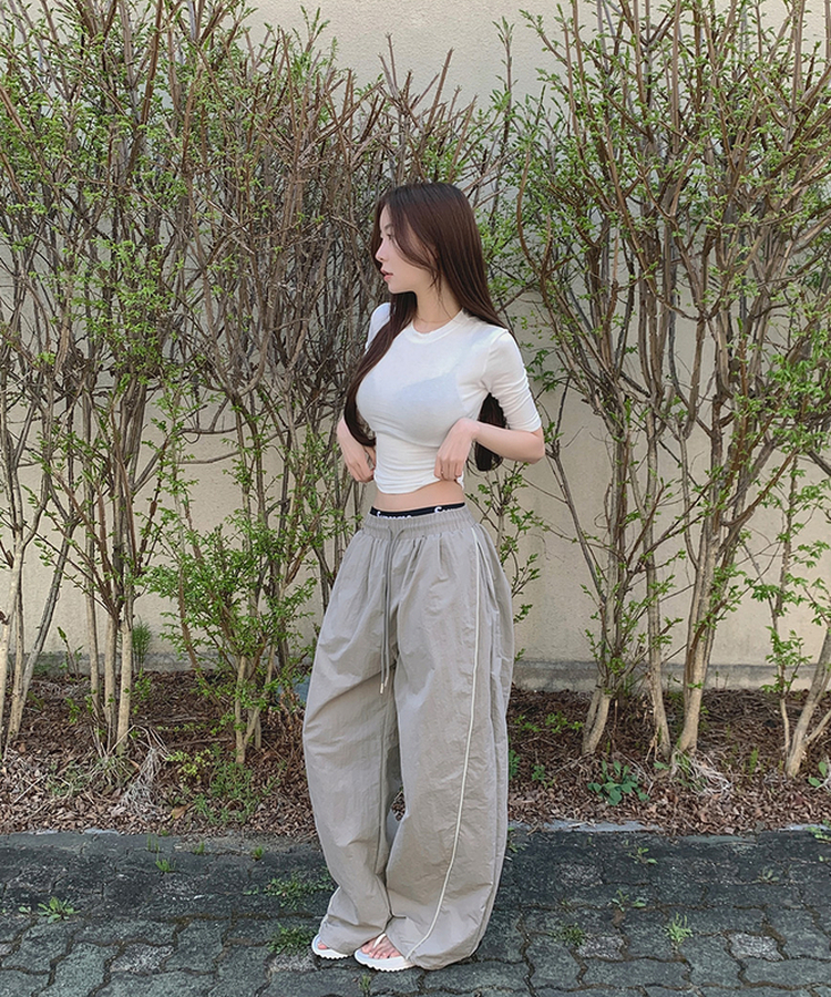 【丈別】バイカラーワイドジョガーバンドパンツ LIGHT BEIGE