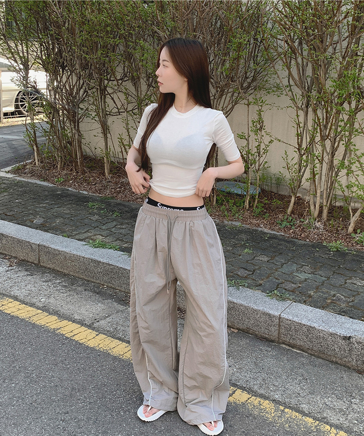 【丈別】バイカラーワイドジョガーバンドパンツ LIGHT BEIGE