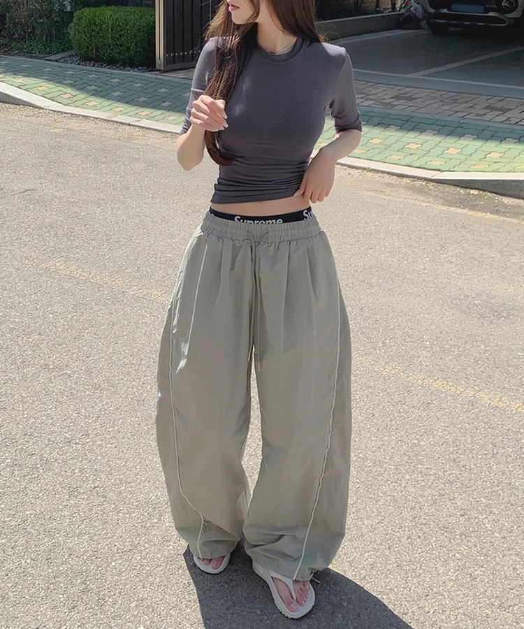 【丈別】バイカラーワイドジョガーバンドパンツ LIGHT GREY