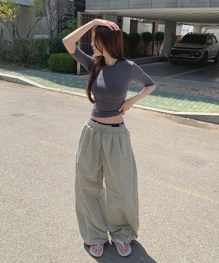 【丈別】バイカラーワイドジョガーバンドパンツ LIGHT GREY