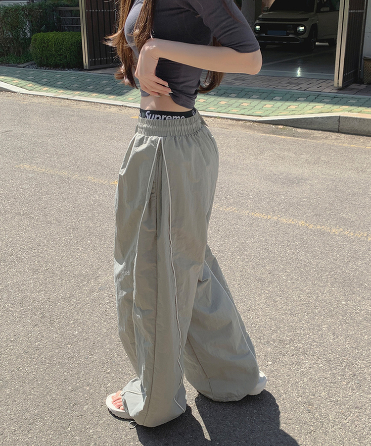 【丈別】バイカラーワイドジョガーバンドパンツ LIGHT GREY