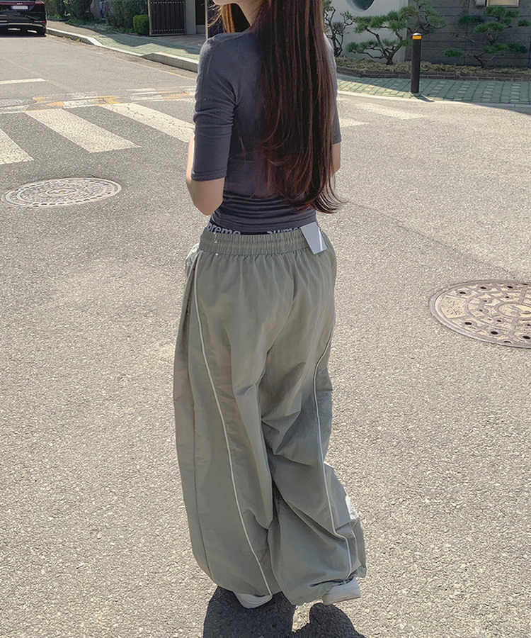 【丈別】バイカラーワイドジョガーバンドパンツ LIGHT GREY