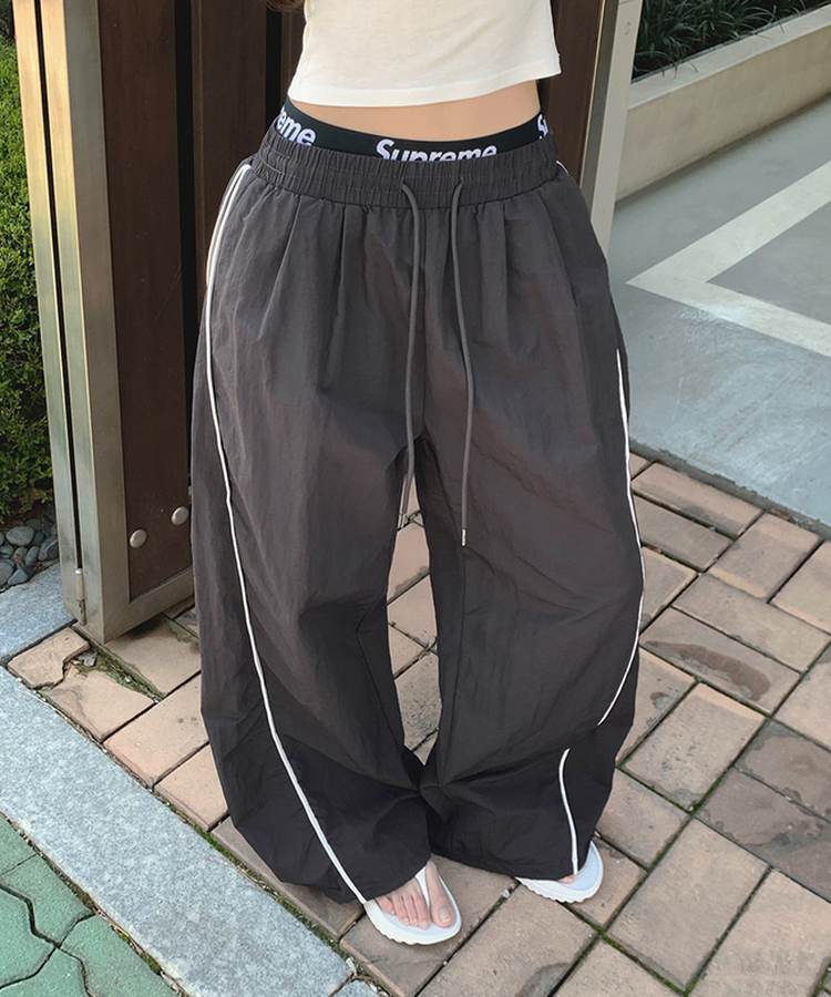 【丈別】バイカラーワイドジョガーバンドパンツ CHARCOAL
