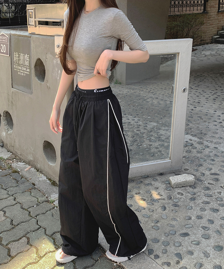 【丈別】バイカラーワイドジョガーバンドパンツ BLACK