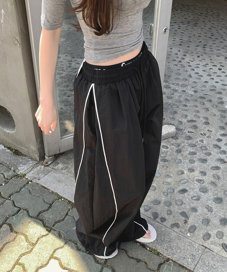 【丈別】バイカラーワイドジョガーバンドパンツ BLACK