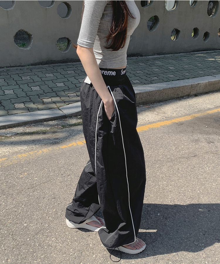 【丈別】バイカラーワイドジョガーバンドパンツ BLACK