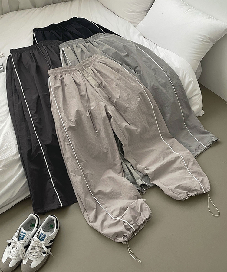 【丈別】バイカラーワイドジョガーバンドパンツ