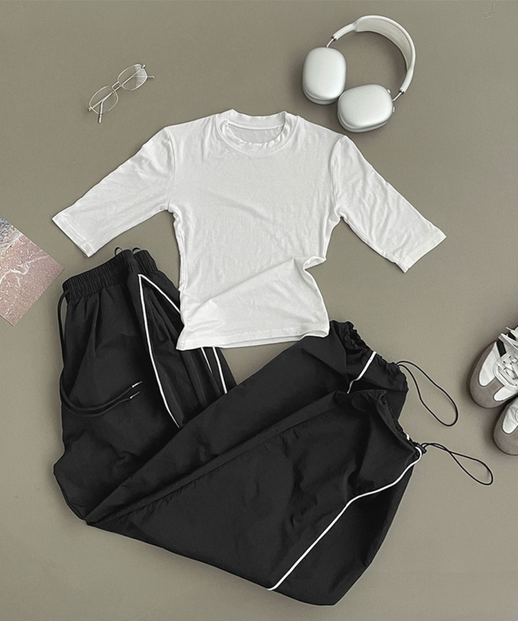 【丈別】バイカラーワイドジョガーバンドパンツ