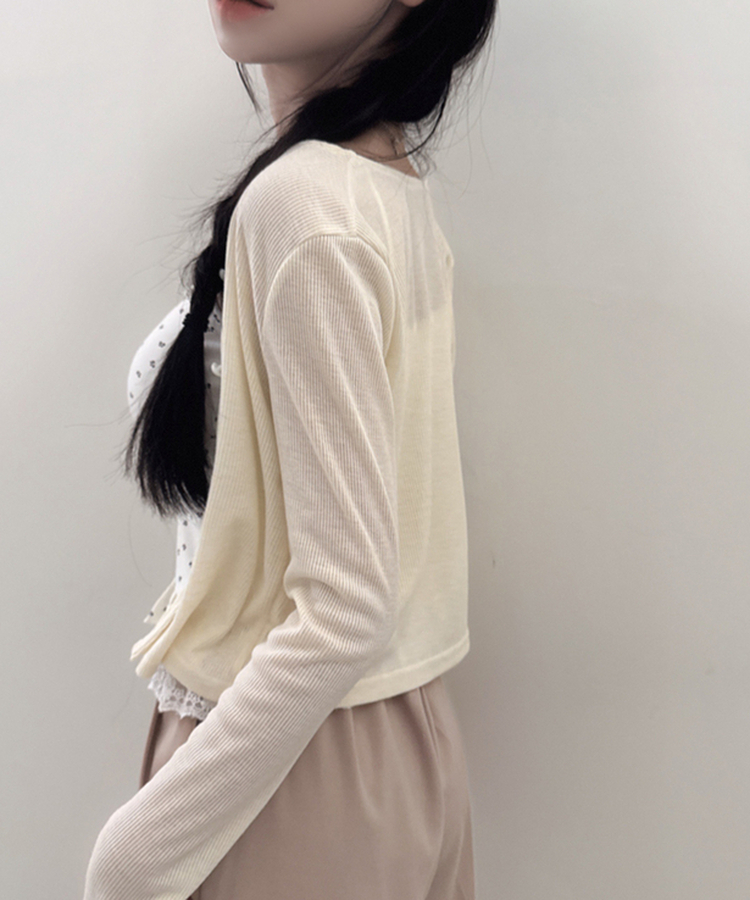 【SET】フラワーフリルキャミソール＋クロップ長袖カーディガン(5color) BEIGE