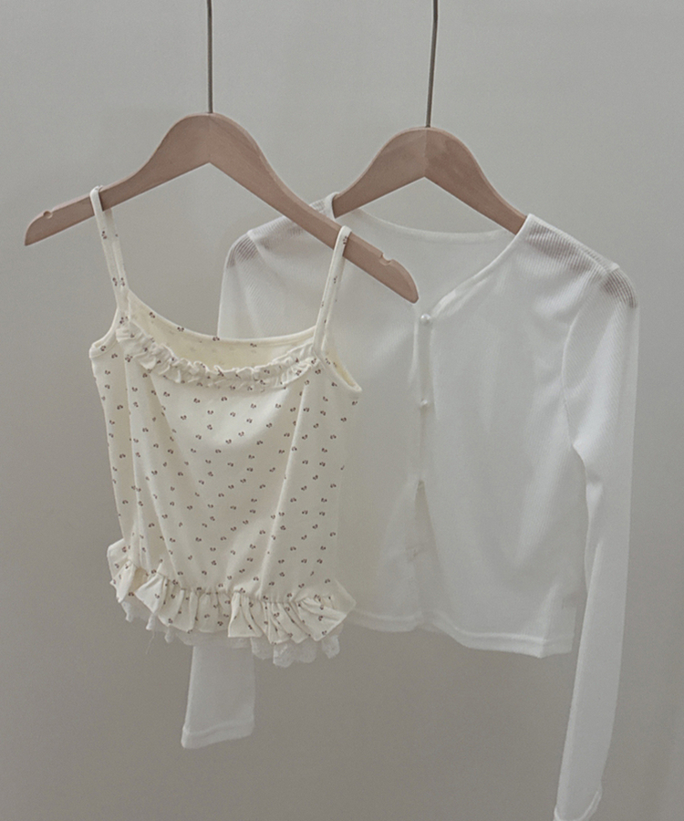 【SET】フラワーフリルキャミソール＋クロップ長袖カーディガン(5color)