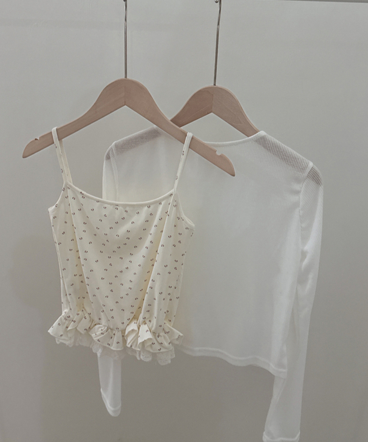 【SET】フラワーフリルキャミソール＋クロップ長袖カーディガン(5color)