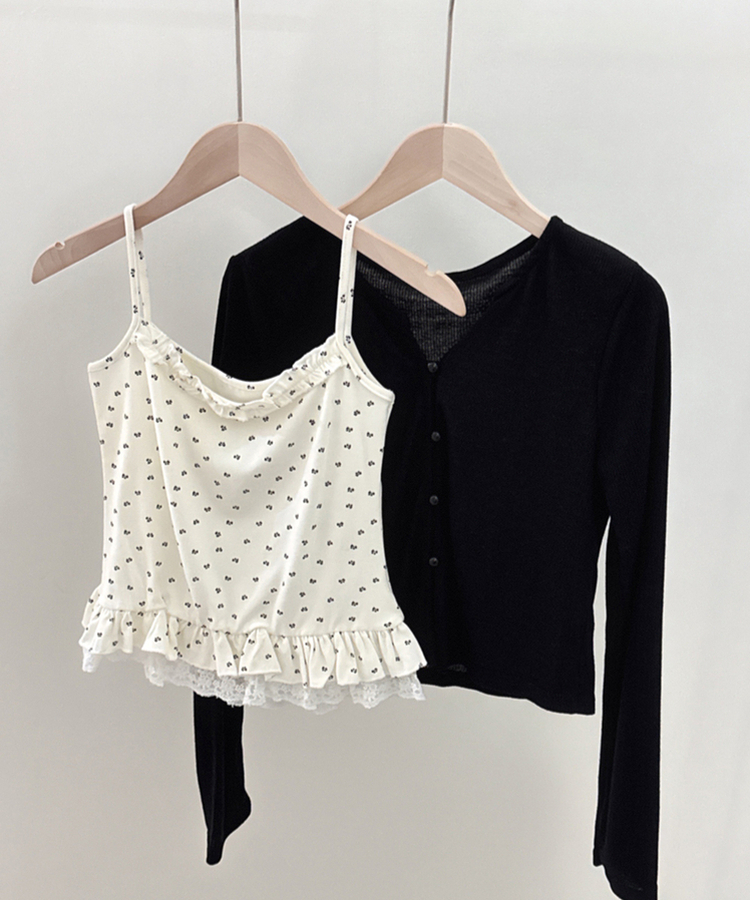 【SET】フラワーフリルキャミソール＋クロップ長袖カーディガン(5color)