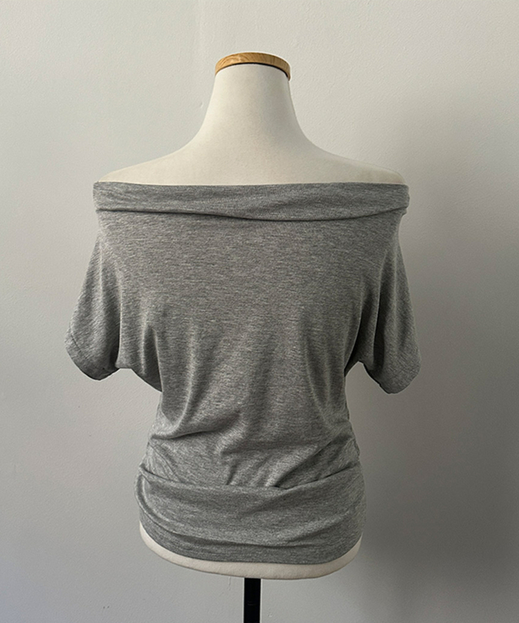 オフショルダードレープ半袖Tシャツ