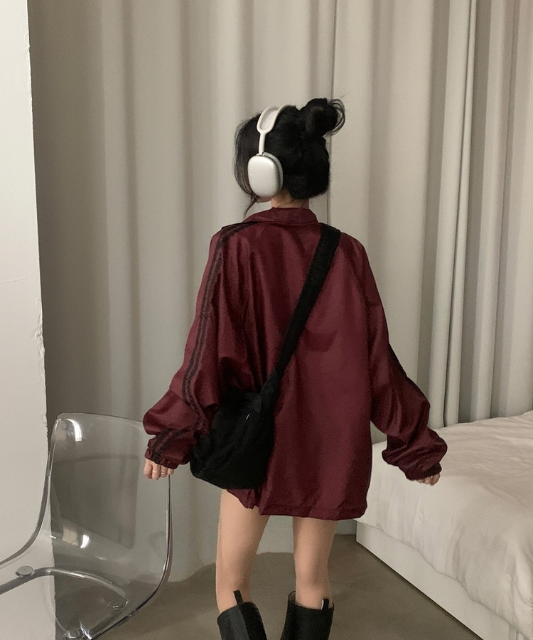 밀런 고프코어 배색 나일론 바람막이 집업점퍼 5color 레드