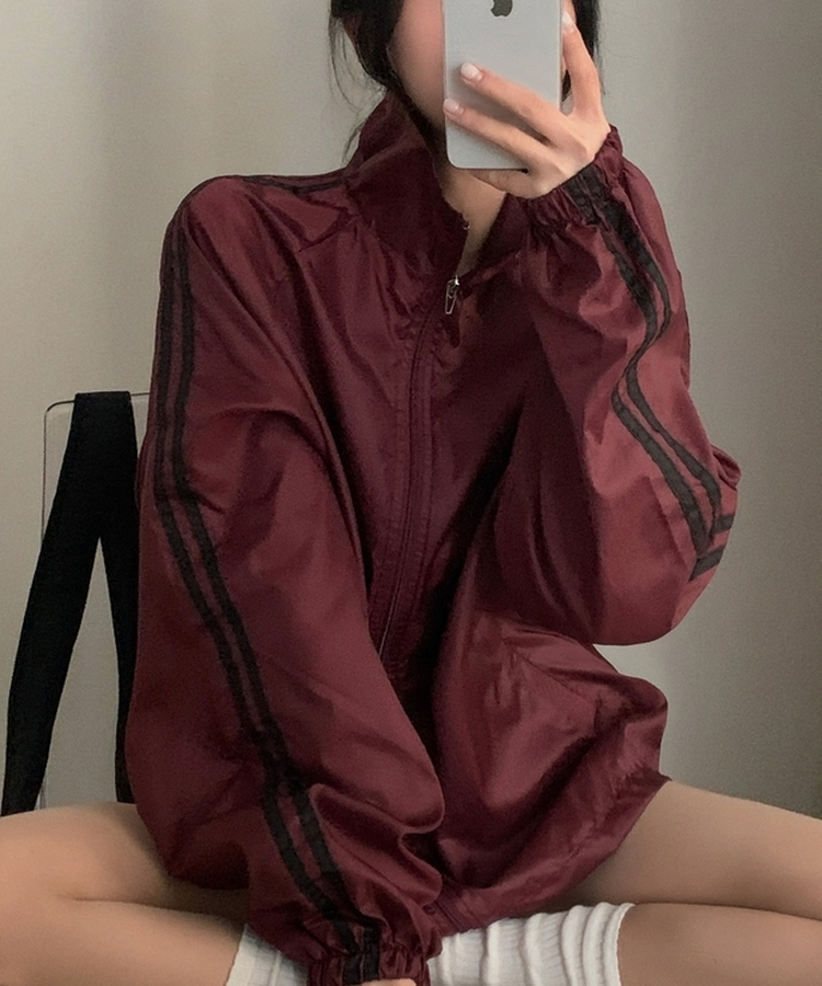 밀런 고프코어 배색 나일론 바람막이 집업점퍼 5color 레드