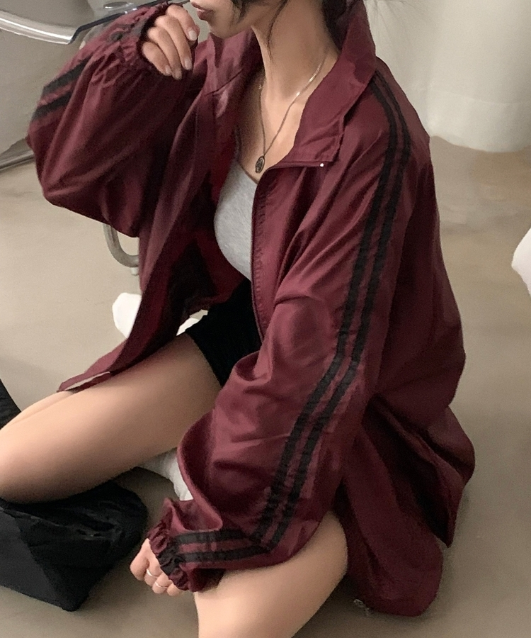 밀런 고프코어 배색 나일론 바람막이 집업점퍼 5color 레드