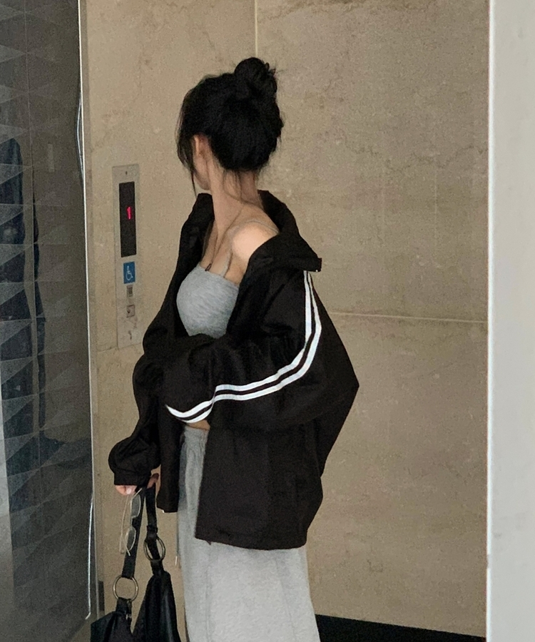 밀런 고프코어 배색 나일론 바람막이 집업점퍼 5color 블랙