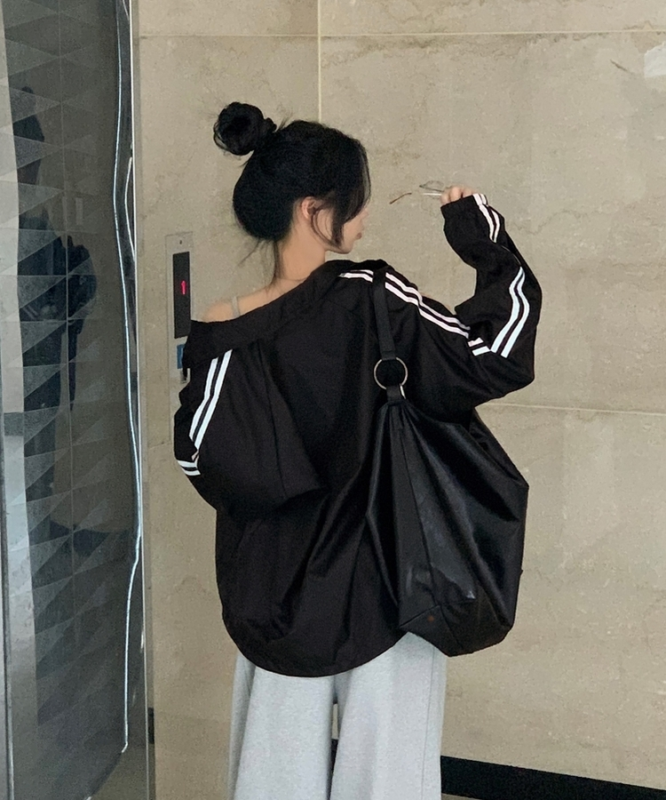 밀런 고프코어 배색 나일론 바람막이 집업점퍼 5color 블랙