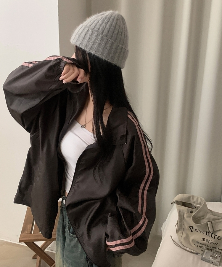 밀런 고프코어 배색 나일론 바람막이 집업점퍼 5color 브라운