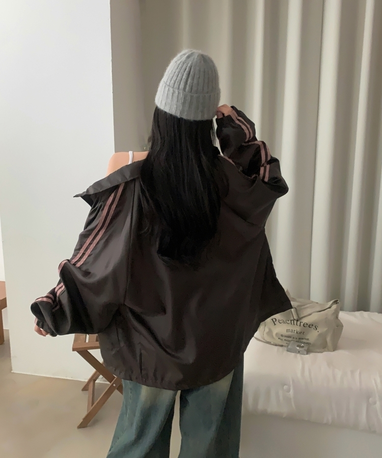 밀런 고프코어 배색 나일론 바람막이 집업점퍼 5color 브라운