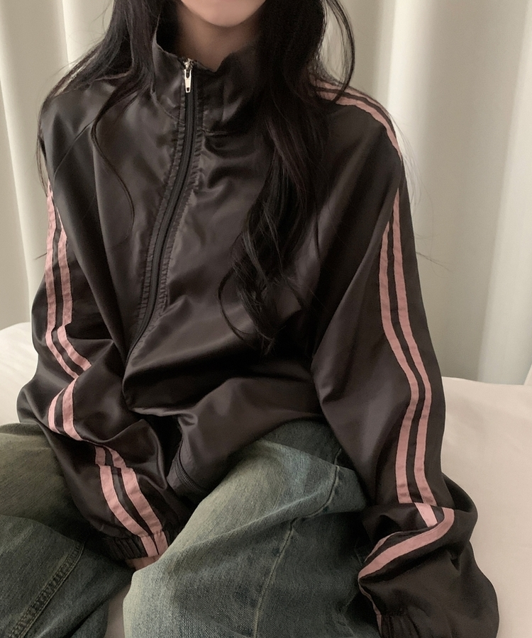밀런 고프코어 배색 나일론 바람막이 집업점퍼 5color 브라운