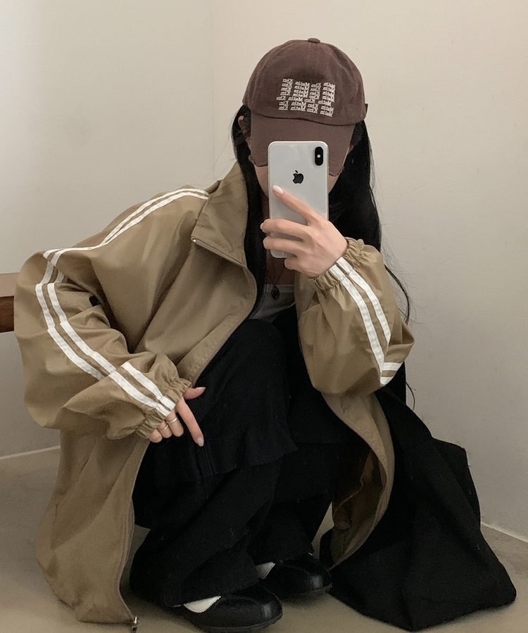 밀런 고프코어 배색 나일론 바람막이 집업점퍼 5color 베이지