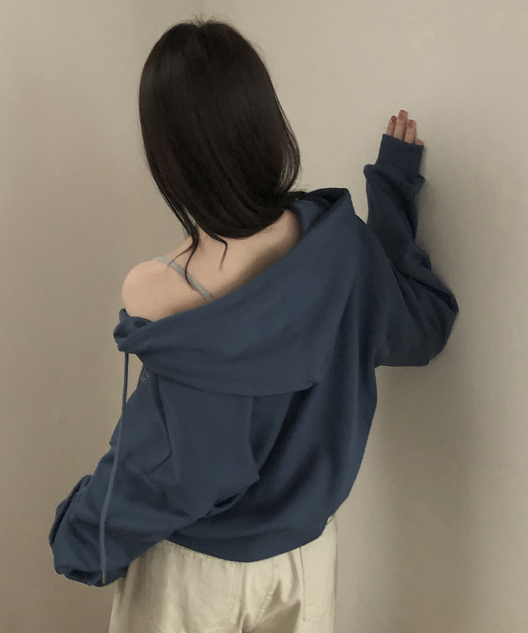 オーバーフィット長袖フードジップアップ BLUE