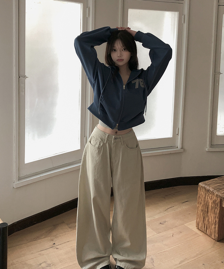 オーバーフィット長袖フードジップアップ BLUE