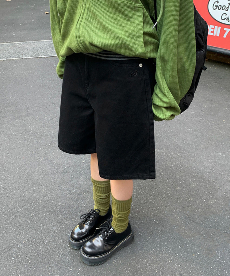 【丈別】コットンバミューダパンツ BLACK