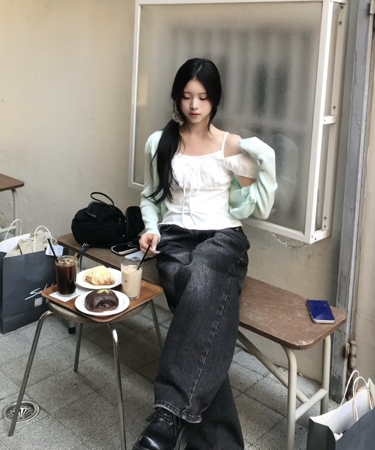 시어 리브 가디건 민트