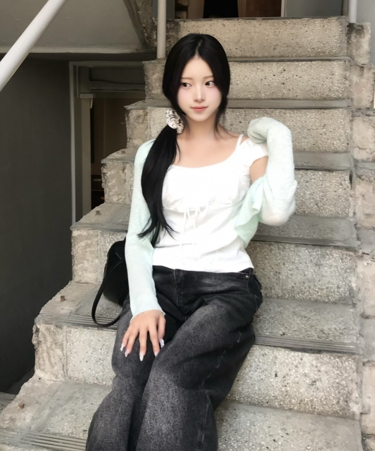 레이스 리본 탑 화이트