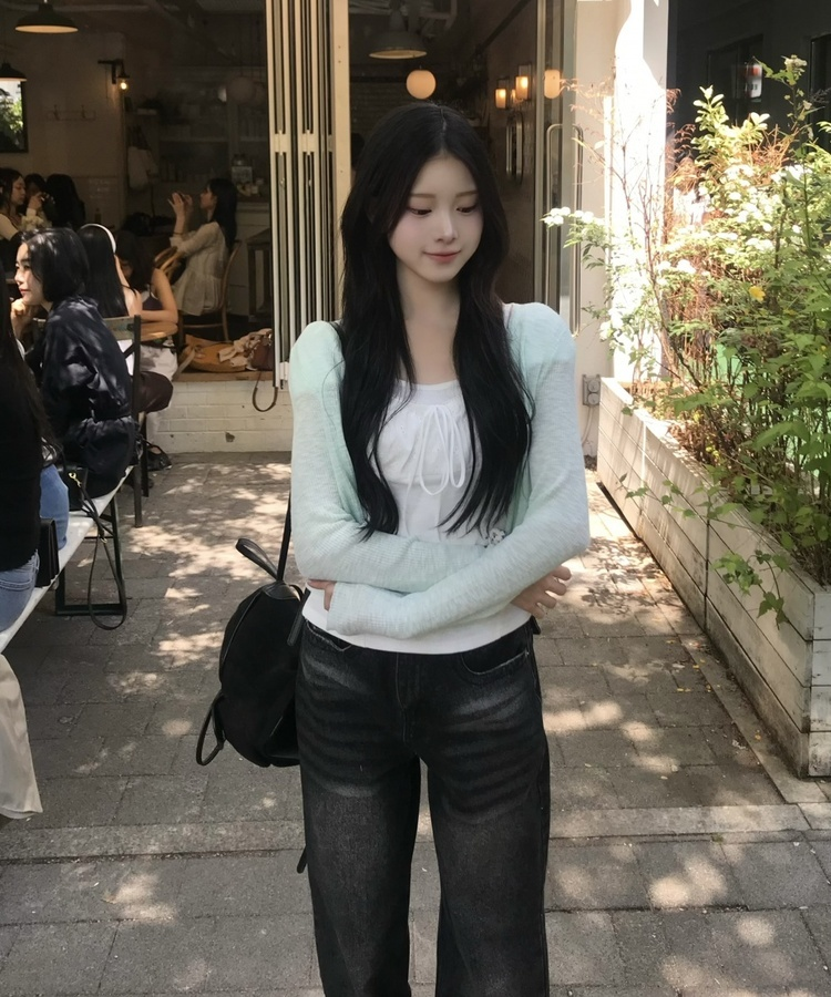 레이스 리본 탑 화이트