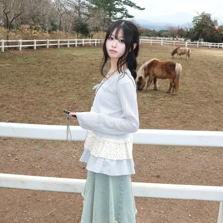 シースルーニット長袖カーディガン SKY BLUE