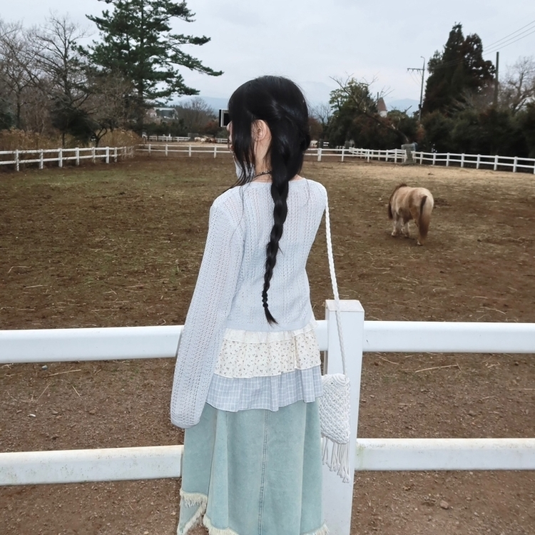 シースルーニット長袖カーディガン SKY BLUE