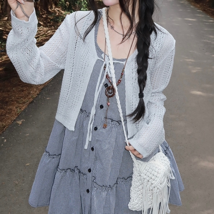 シースルーニット長袖カーディガン SKY BLUE