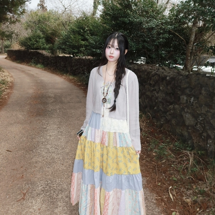 シースルーニット長袖カーディガン GREY