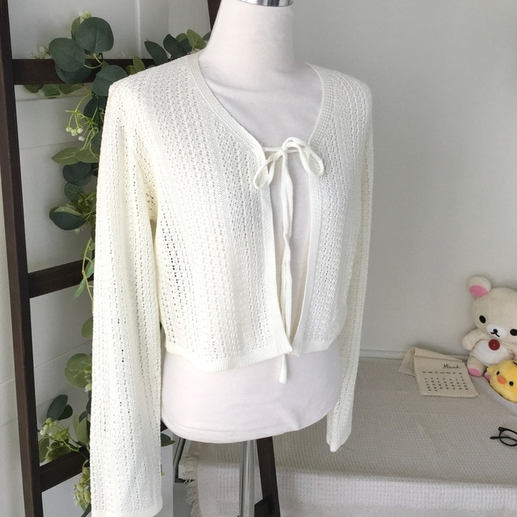 シースルーニット長袖カーディガン