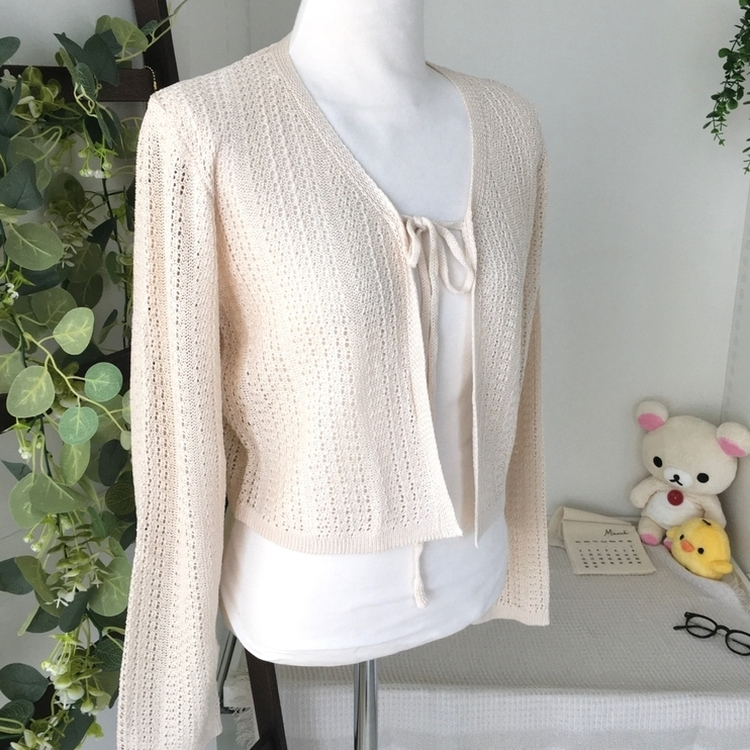 シースルーニット長袖カーディガン