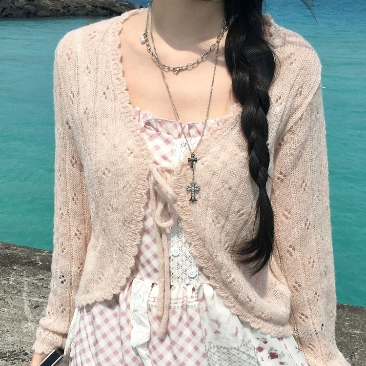 ビンテージシースルーニット長袖ボレロ(5color) LIGHT BEIGE