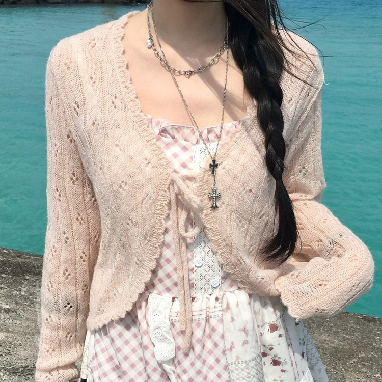 ビンテージシースルーニット長袖ボレロ(5color) LIGHT BEIGE