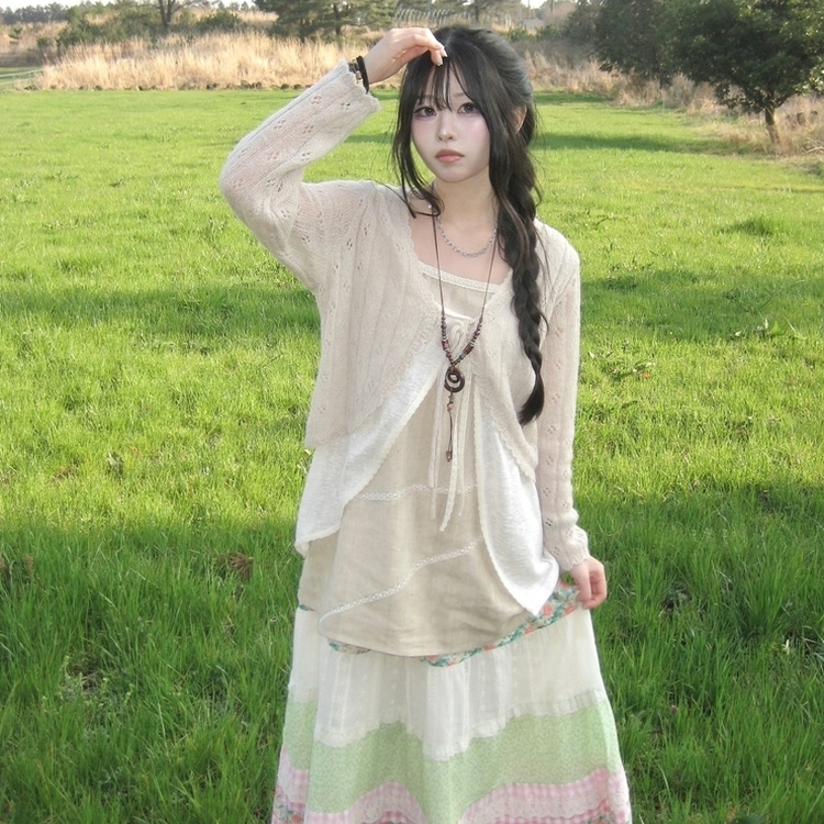 ビンテージシースルーニット長袖ボレロ(5color) CREAM